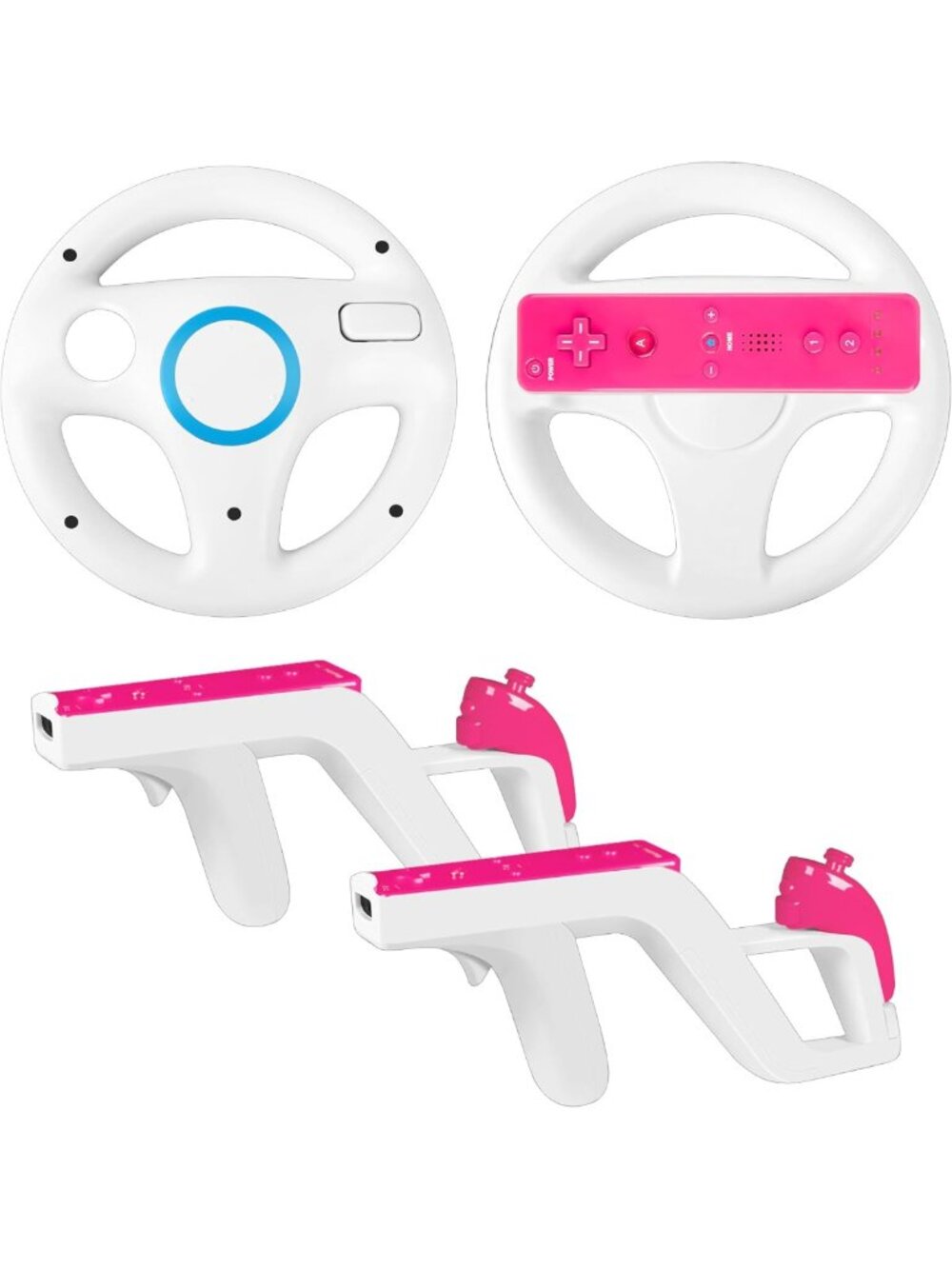 4-Pack Wii Steering Wheel & Zapper Gun Set - Compatible with Wii/Wii U Remote
